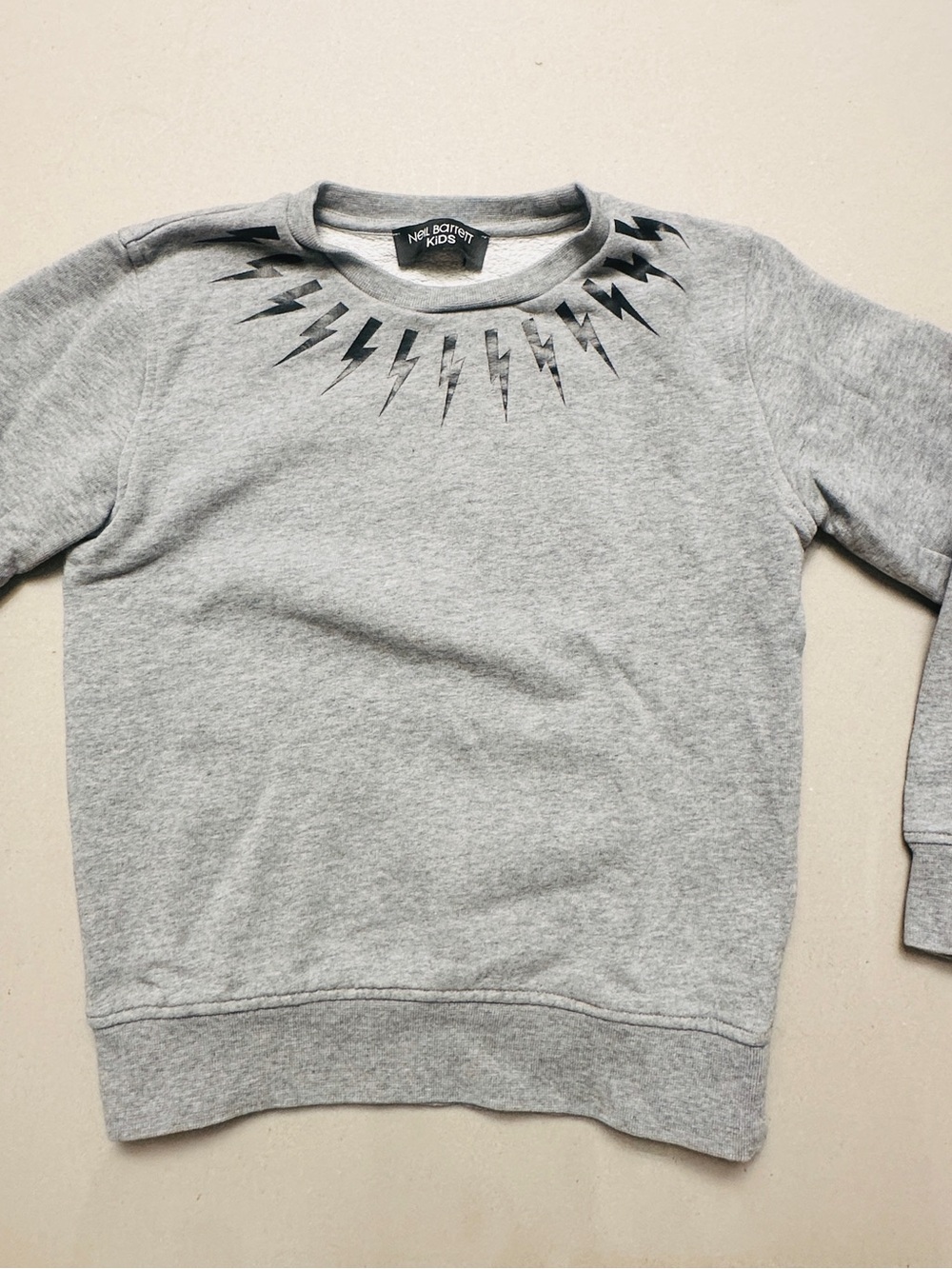 Neil Barrett Kids Grey Sweatshirt with Black Lightning Neck Detail